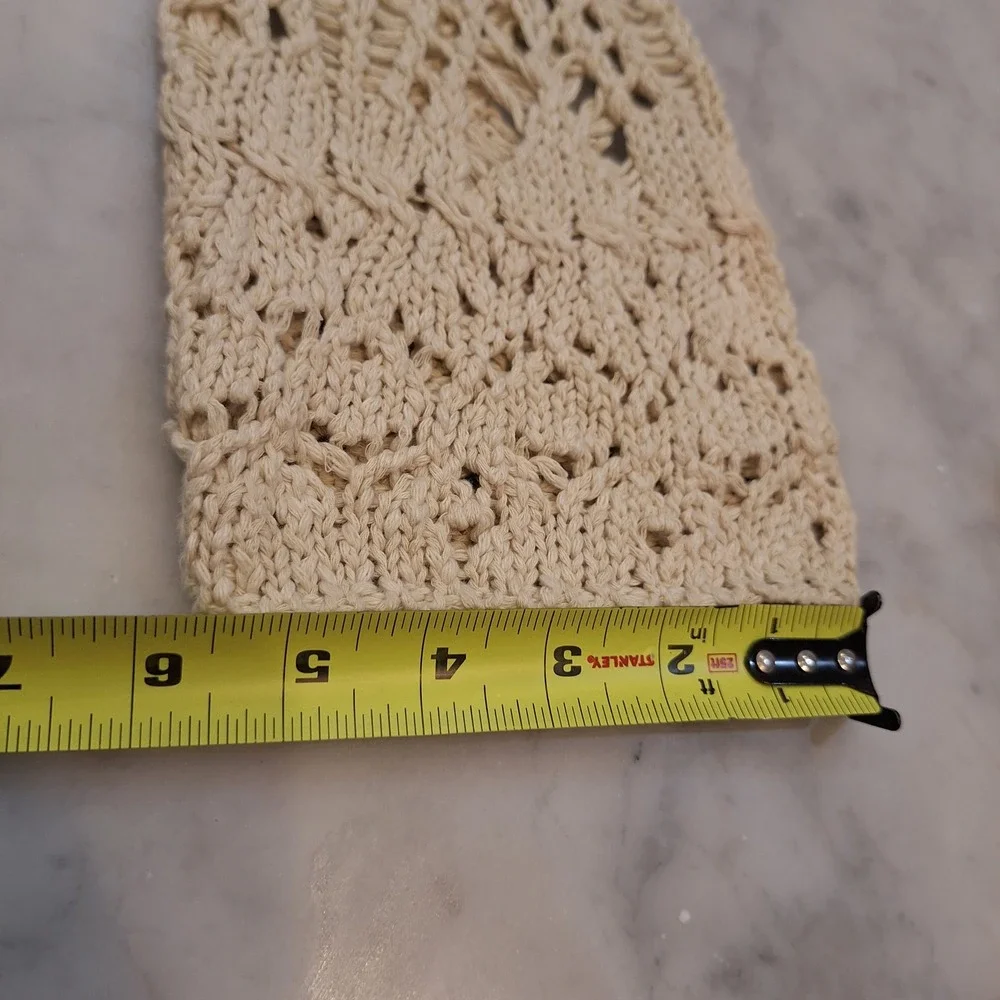 Natural Life Sweater Lg  Cream Open Knit Crochet Cropped Boho Pointelle Pullover